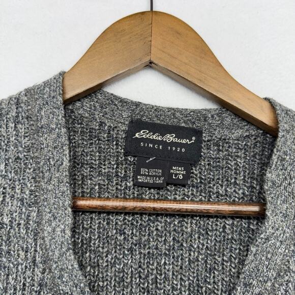 Vintage Eddie Bauer Cardigan Sweater Vest Men's Large Gray Button Ribbed 90s - Picture 3 of 8
